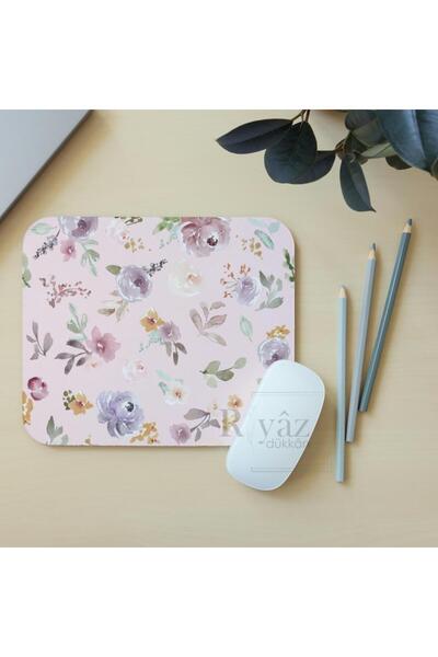 riyaz Pastel Çiçekler Pembe Zemin - Dikdörtgen Mouse Pad, 17,5 cm x 19,50 cm