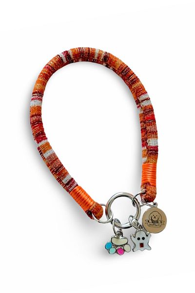 JesPawty Jesspecial Orange Rope Rope Cat Dog Necklace with Charm Pendant Silver Color