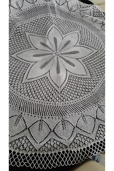Papatyam 125 cm Closed Hand Knitted Fiskos Table Cover Handcrafted Lace Set Vintage Flores Thread