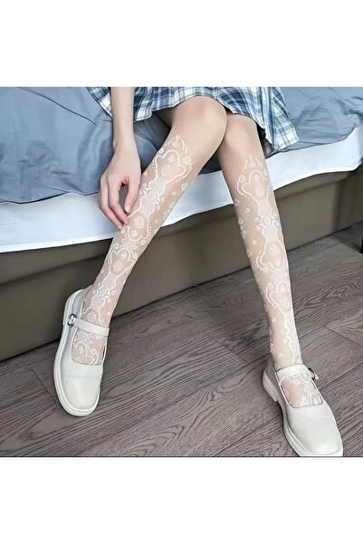 Freya BASKILI BEYAZ KÜLOTLU ÇORAP
