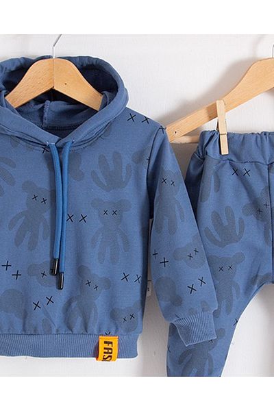 TRENDİMİZBİR Baby Boy Cotton Cool Patterned Hooded Bottom Top Set