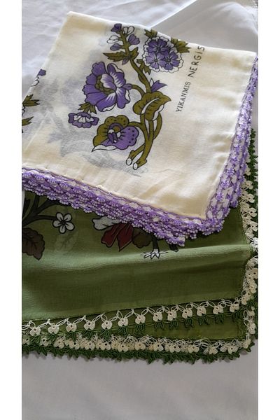 Papatyam 2Pcs Handcrafted Crochet Embroidered Writing/Crocheted Writing/Vintage/Dowry Yemeni/Cotton Yemeni