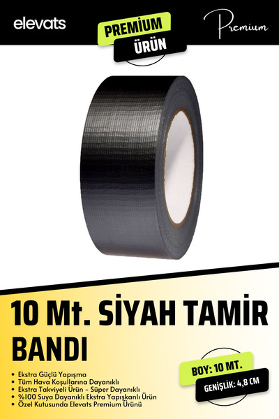 Elevats Premium 10 Mt. Siyah Tamir Bandı 48 Mm Tamir Bant
