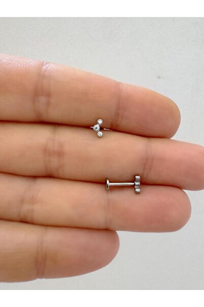 Arescollection 1 adet G23 TİTANİUM ( titanyum ) tragus helix kıkırdak uyumlu ...