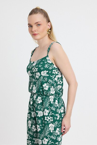 Rays 6718A Çiçek Desen Sıfır Kol Tulum Zümrüt