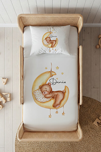 Lilabio %100 Pamuk Saten İsme Özel İsimli 100x200 Tek Kişilik Lastikli Çarşaf...