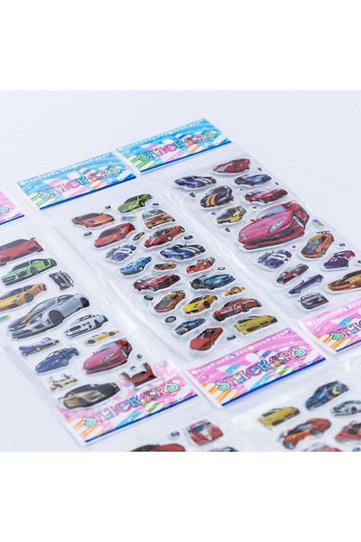 Bimotif 6Pcs Embossed Adhesive Sticker, Super Cars