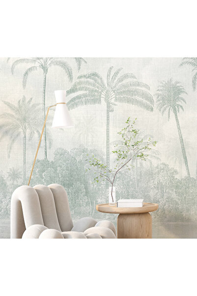 MORDENTE HOME SOFT YEŞİL TONLARDA PALMİYE DESENLİ DUVAR KAĞIDI (İSTENİLEN ÖLÇ...
