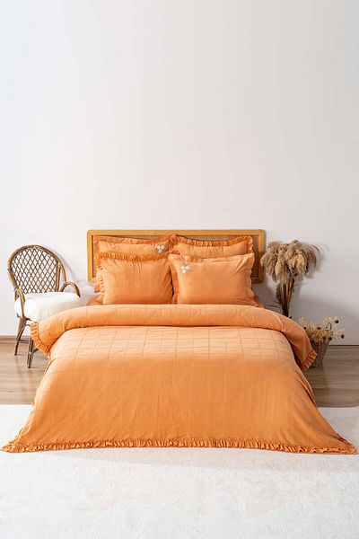 Rivaİstanbul Fiorella Orange Double Embroidered Bedspread Set 6 Piece Sleep & Dowry Set