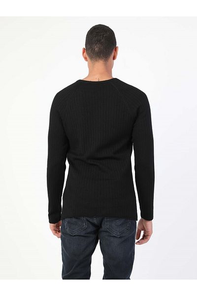 Colin's Pulover negru pentru bărbați, slim fit, cu gât rotund