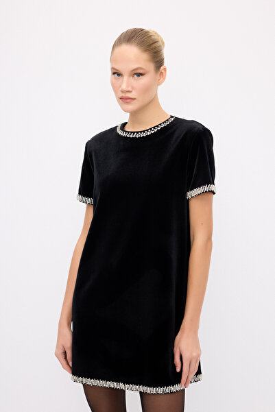 adL Mert Aslan Taş Detaylı Kısa Kollu Elbise