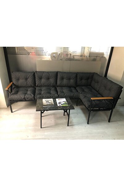 adımshops miami Köşe Koltuk Takımı , 3+2 Balkon-bahçe-çay Seti-mutfak Köşesi mermer desen 70x50cm sehpa
