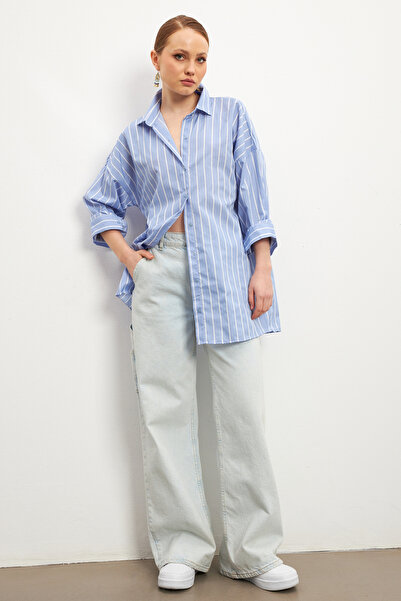 MODAGEN Γυναικείο πουκάμισο με φαρδιά κοπή μπλε ριγέ