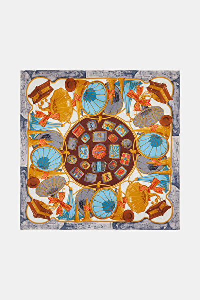 Vakko GRİ OBJE DESENLİ TWİLL EŞARP