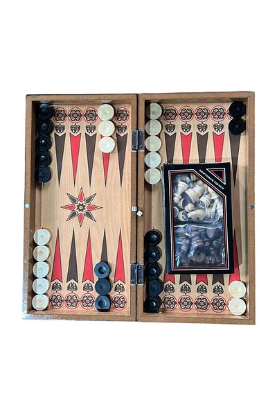 ESER Medium Size Star Patterned Wooden Backgammon and Chess Set 44 X 44 cm