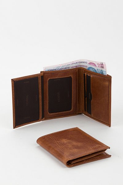 Fossil Boxed Genuine Leather Gray Crazy Vertical Small Size Men's Hand Portfolio Wallet