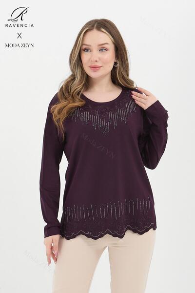 Ravencia Bluză pentru femei de vârstă mijlocie, cu model de viscoză, cu pietr...