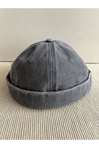 CosmoOutlet Solid Color Washed Distressed Fabric 100% Cotton Adjustable Hip Hop Grey Docker Hat from Back