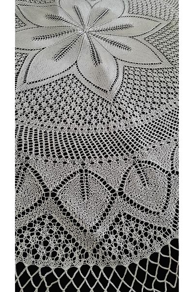 Papatyam 125 cm Closed Hand Knitted Fiskos Table Cover Handcrafted Lace Set Vintage Flores Thread