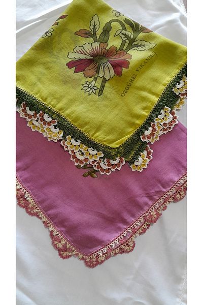 Papatyam 2 Pcs Handcrafted Crochet Embroidered Writing/Crochet Writing/Vintage/Dowry Yemeni/Cotton