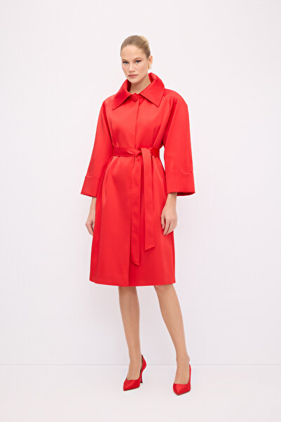 adL Mert Aslan Kuşaklı Saten Trenchcoat