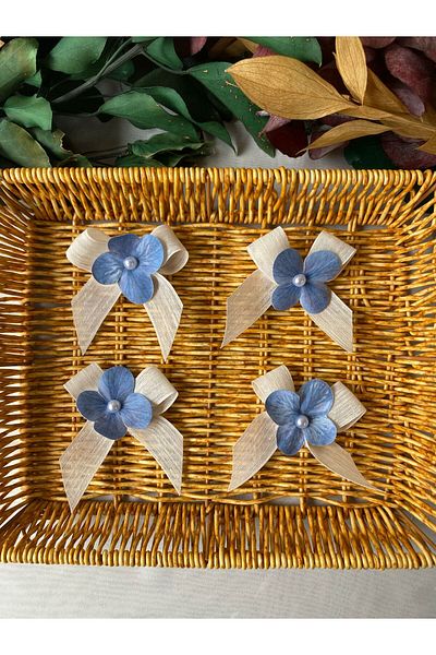 la minör Ready-Made Bowknot Checked Linen Ribbon with Flowers (-25 Pieces)