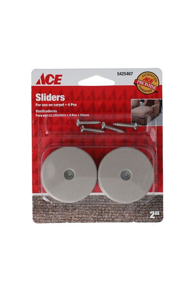 ACE 4-Piece Screw On Round Plastic Sliders for Carpet 2inch