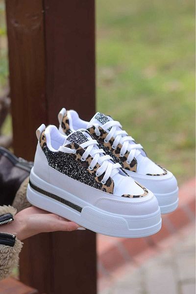 LEYDİ SHOES FRM-018 Pantofi sport cu șireturi cu talpă înaltă cu model platină