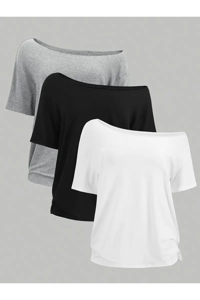 npLStore Women's Off Shoulder Boat Neck 3-Piece T-Shirt Set