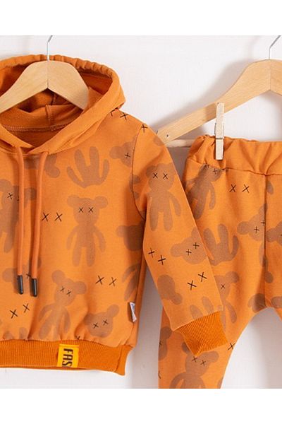 TRENDİMİZBİR Baby Boy Cotton Cool Patterned Hooded Bottom Top Set
