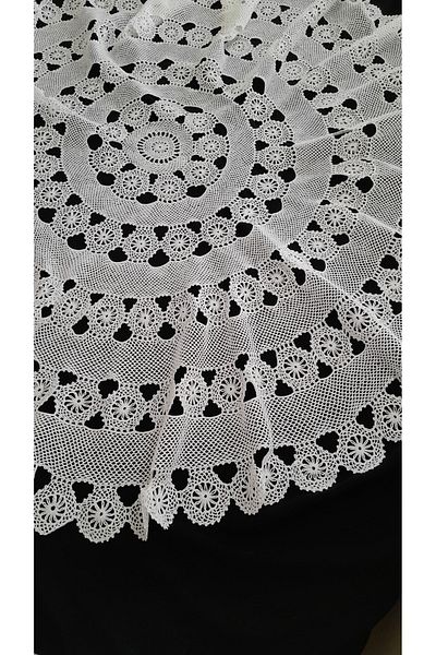 Papatyam Hand Knitted Crochet (108 cm Diameter) Fiskos Tablecloth Handcrafted Lace Set/Vintage/Floss Rope Knitting