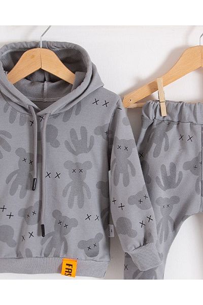 TRENDİMİZBİR Baby Boy Cotton Cool Patterned Hooded Bottom Top Set