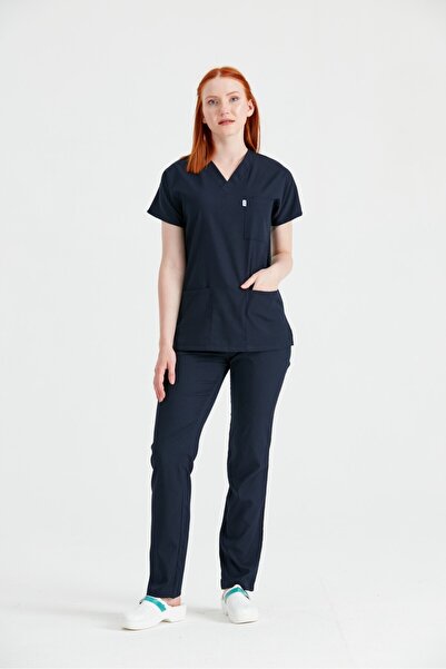 DRMOON زي الطبيب والممرضة - بدلة رمادية فاخرة من الليكرا