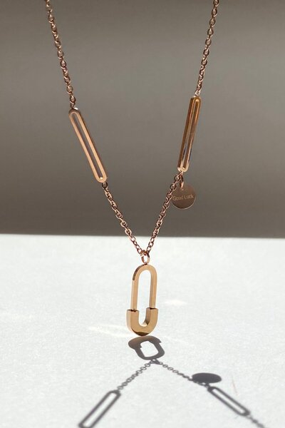 tokasepeticom Çengelli Iğne Zincir Kolye Bronz