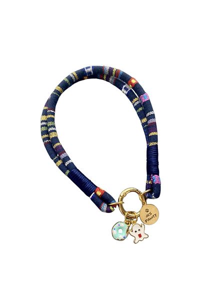 JesPawty Navy Blue Rope Cat Dog Necklace with Charm Ends
