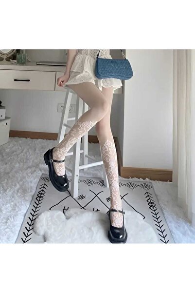 Freya BASKILI BEYAZ KÜLOTLU ÇORAP
