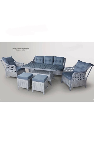 adımshops Metal Gövdeli  3+1+1+2puf+masa Rattan Bahçe Balkon Mobilyası, 7 Kiş...