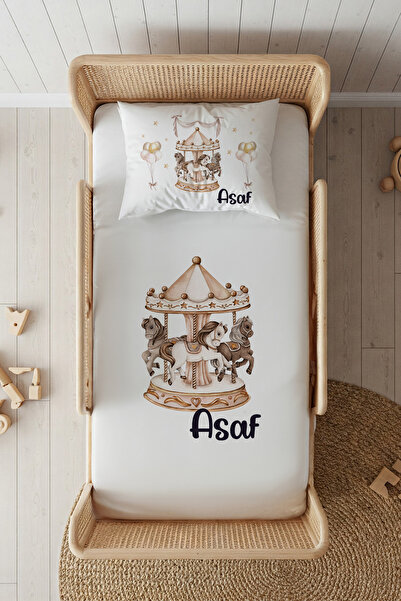 Lilabio %100 Pamuk Saten İsme Özel İsimli 100x200 Tek Kişilik Lastikli Çarşaf...