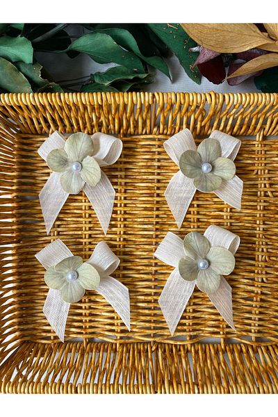 la minör Ready-Made Bowknot Checked Linen Ribbon with Flowers (-25 Pieces)