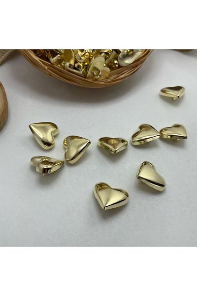 Bukle İplik Gold Look Heart Model - Metalized Button (6 Pieces)