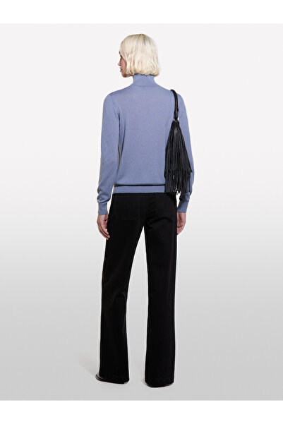 Sisley Pulover de damă, albastru fier, amestec de lână, cu guler ridicat, cu croiala normală