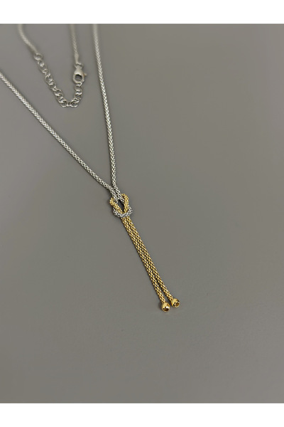 Cengiz Silver 925 Ayar Gümüş Aşk Düğümü Çift Ton Kolye