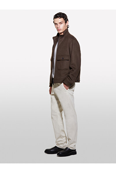 Sisley Men's Stone Cotton Blended Slim Fit Pocket Corduroy Chino Pants