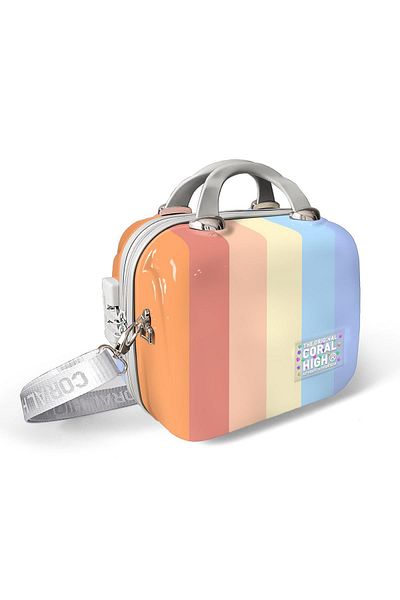 Coral High Geantă de machiaj pentru computer cu curea de umăr cu dungi colorate 16903