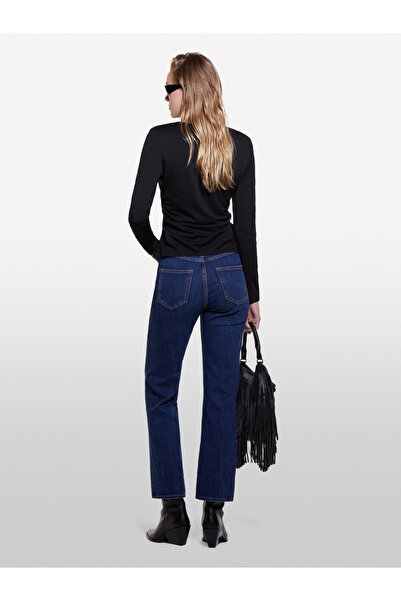 Sisley Γυναικείο παντελόνι με φαρδύ πόδι με ψηλόμεσο μονόχρωμο βαμβακερό μείγμα με πέντε τσέπες