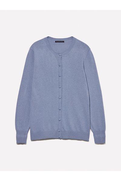 Sisley Cardigan de damă, albastru fier, amestecat de lână și cașmir, cu detaliu cu nervuri
