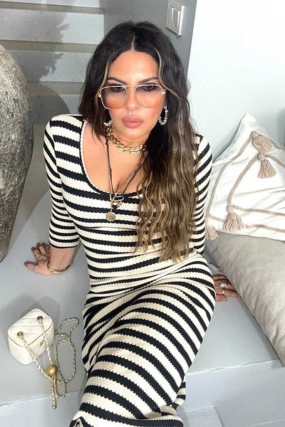 Sohotique By P Rochie cu dungi din țesătură tricotată ajurata alb-negru