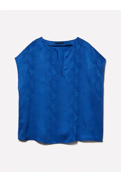Sisley Γυναικεία Saks Blue 100% ιξώδης κανονικής κοπής μπλούζα με μανίκια κιμονό με λαιμόκοψη V