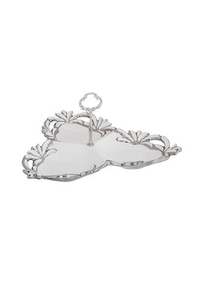 casa rosa Triple Divided Porcelain Serving Platter with Silver Stand