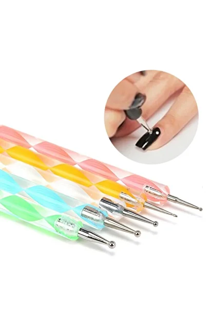 ZORAKOZMETİK As-223 Model 5-Piece Metal Head Nail Decoration Dot Pen